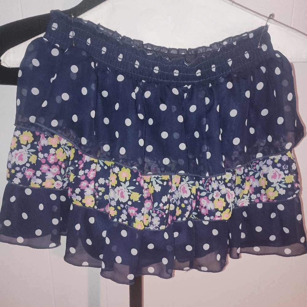 Navy Polka Dot and Floral Skirt